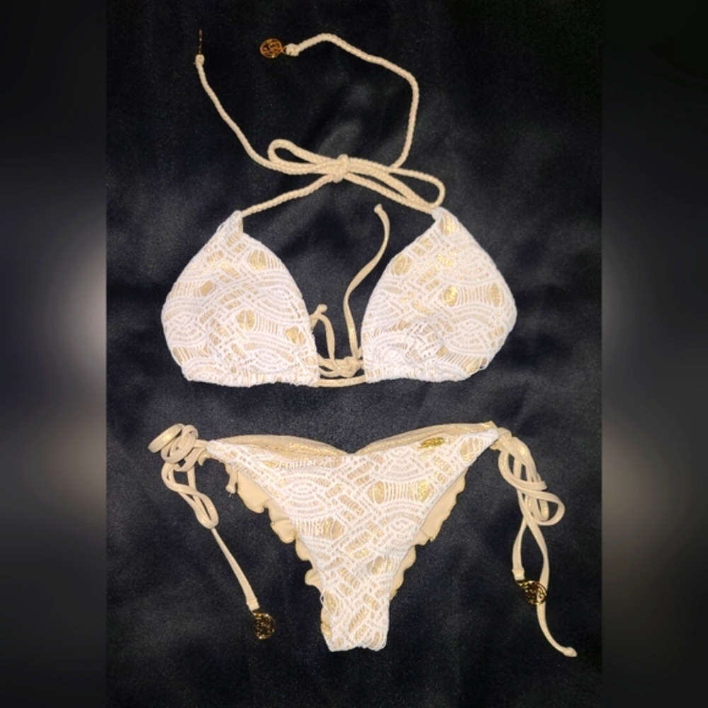 Luli Fama White Bikini with Gold Accents